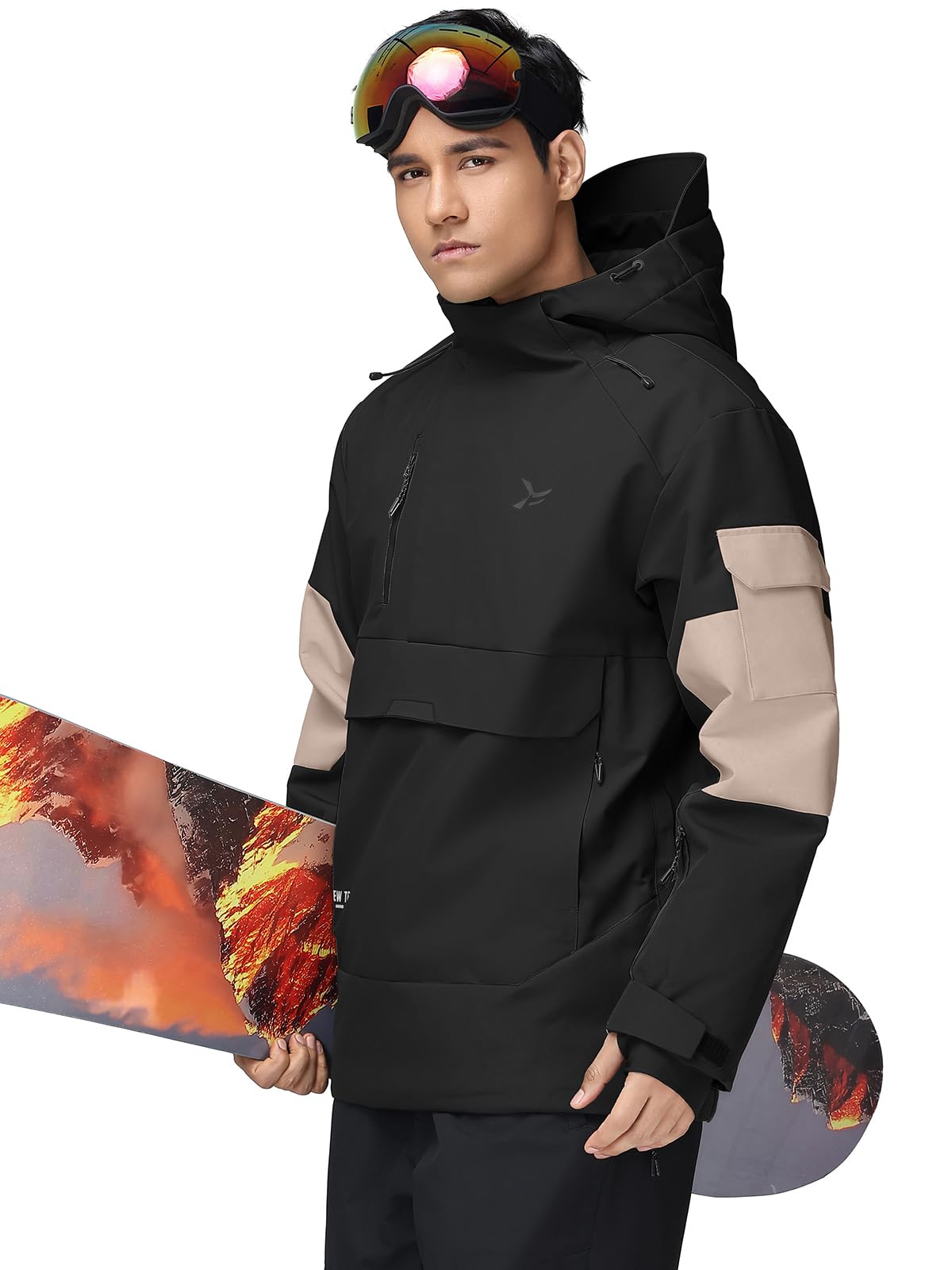 HOTIAN Herren Skijacke Warm Winterjacke Wasserdicht Atmungsaktiv Snowboardjacke Winddicht Funktionsjacke mit Abnehmbarer Kapuze