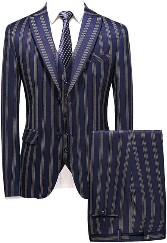 Mens Strip Slim Fit Suit Jacket Blazer Pant Pinstrip Party Wedding Prom Groom 3PCS Tuxedos
