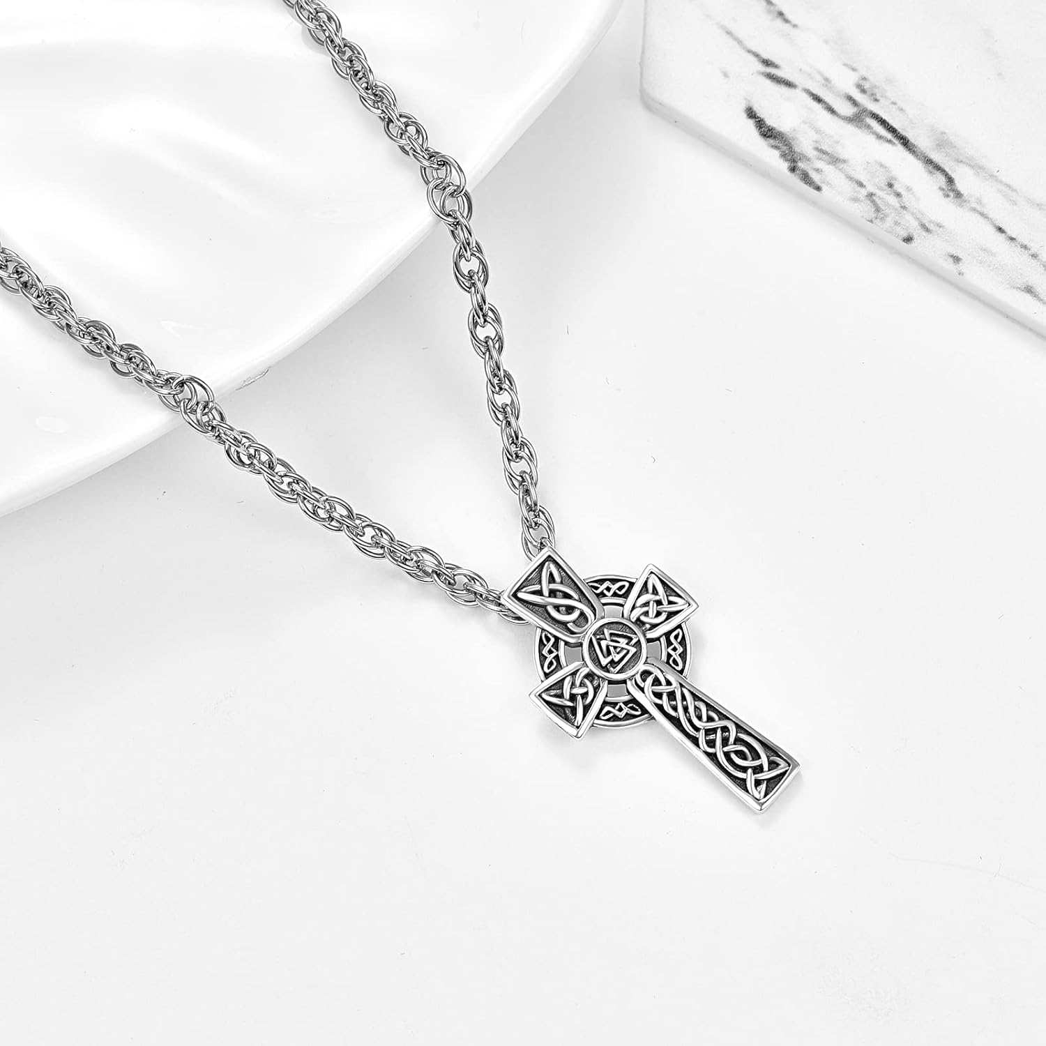 TANGPOET Celtic Irish Cross Necklace for Men 925 Sterling Silver Celtic Knot Cross Pendant Irish Jewelry Gifts for Fathers Day Birthday Christmas St Patricks Day - Image 3