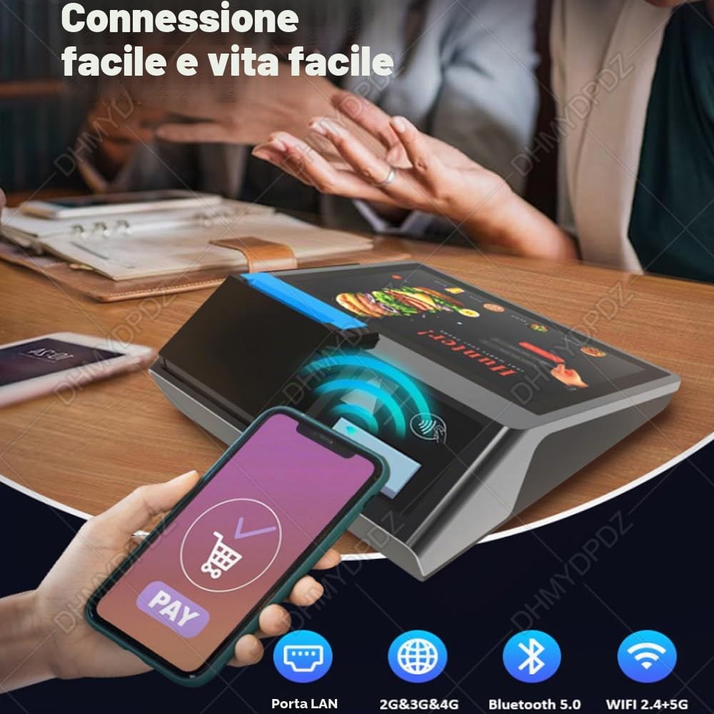 Registratore di Cassa Touch Screen da 10.1 Pollici,registratore di Cassa Pos,Terminale POS Tutto in Uno con Stampante, Personalizzabile Come Uno Smartphone, per Ufficio e Ristorante