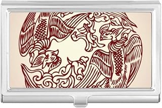 Two Chinese Phoenix Animal Circle Portrait Business Card Holder Case Pocket Box Wallet