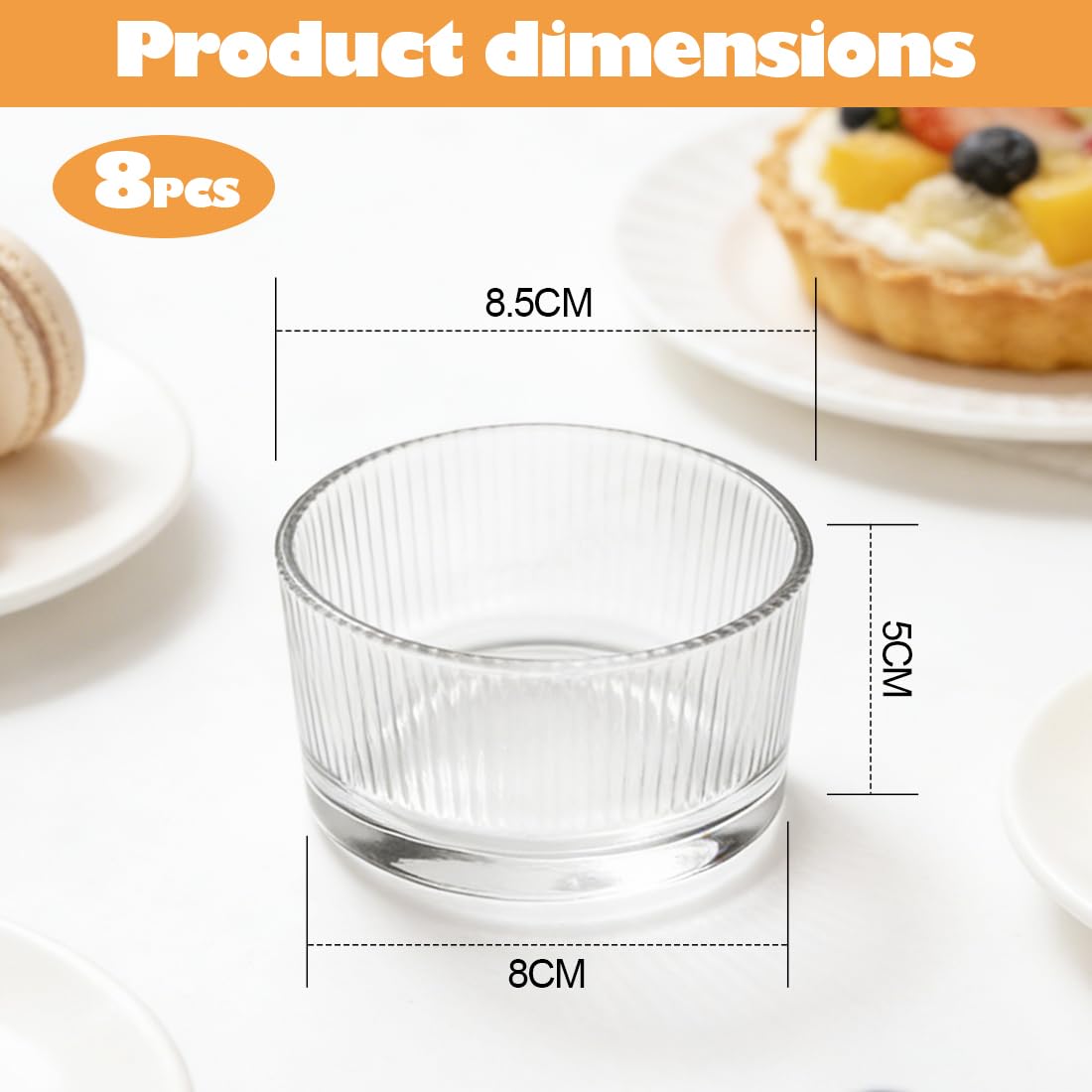 Juego de 8 vasos de postre, 200 ml, cuencos de postre de cristal, vasos de postre, vasos de postre pequeños, aptos para lavavajillas, cuencos transparentes para tiramisú, pudín