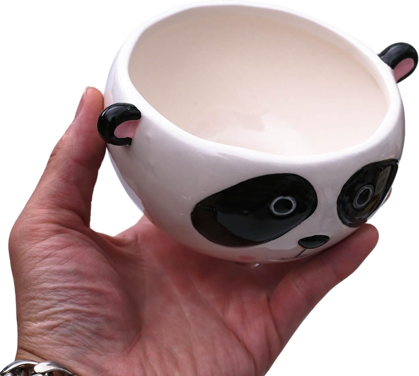Ceramic Dessert Bowl 14oz., Creative Handmade Small Bowl with Spoon for Appetizer, Snacks, Salads, Yogurt, Side Dishes, Panda