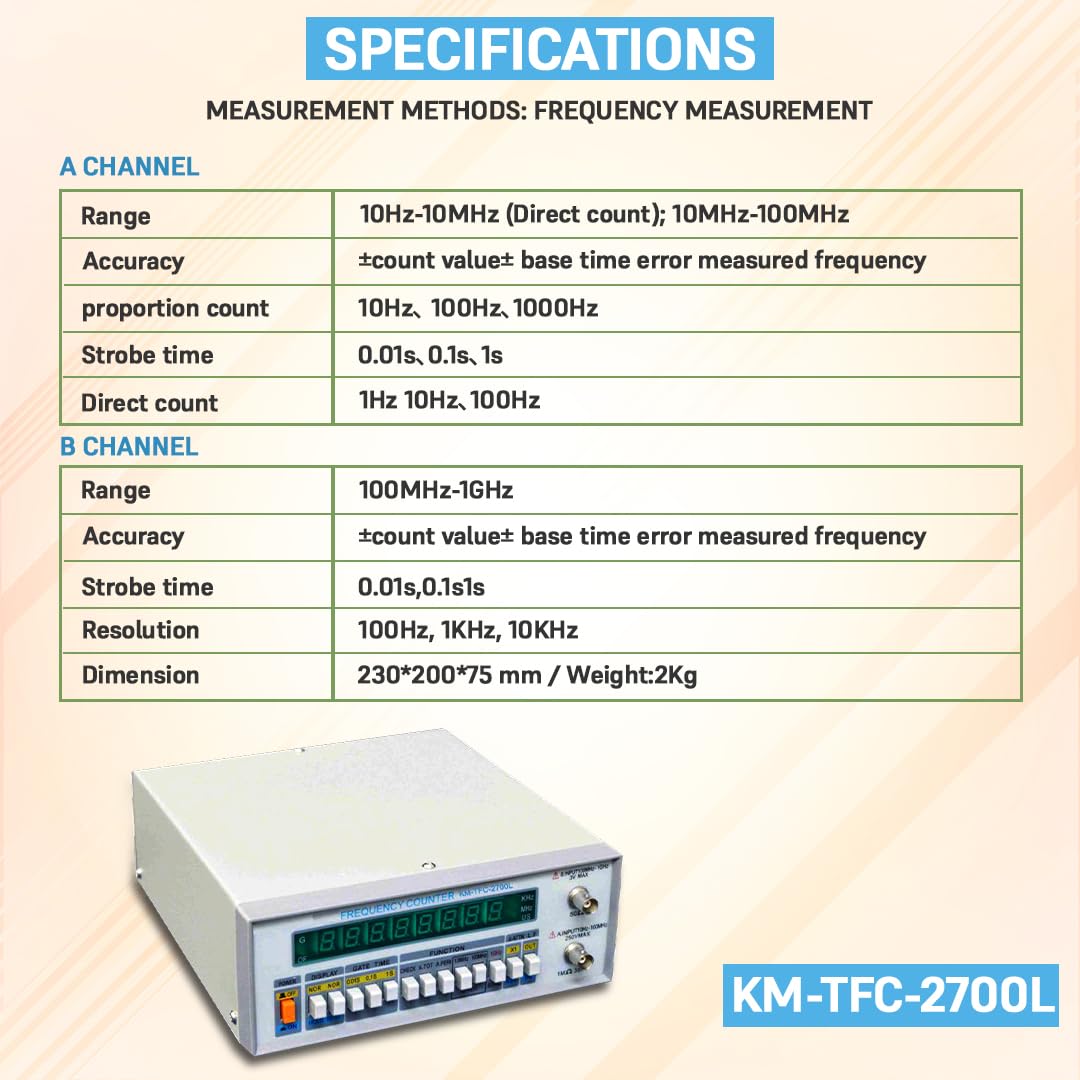 KUSAM-MECO TFC 2700L Frequency Meter 2 Channel, 10Hz to 2.7GHz, 8 LED Display |Easy to Operate| 1 Year Warranty 1