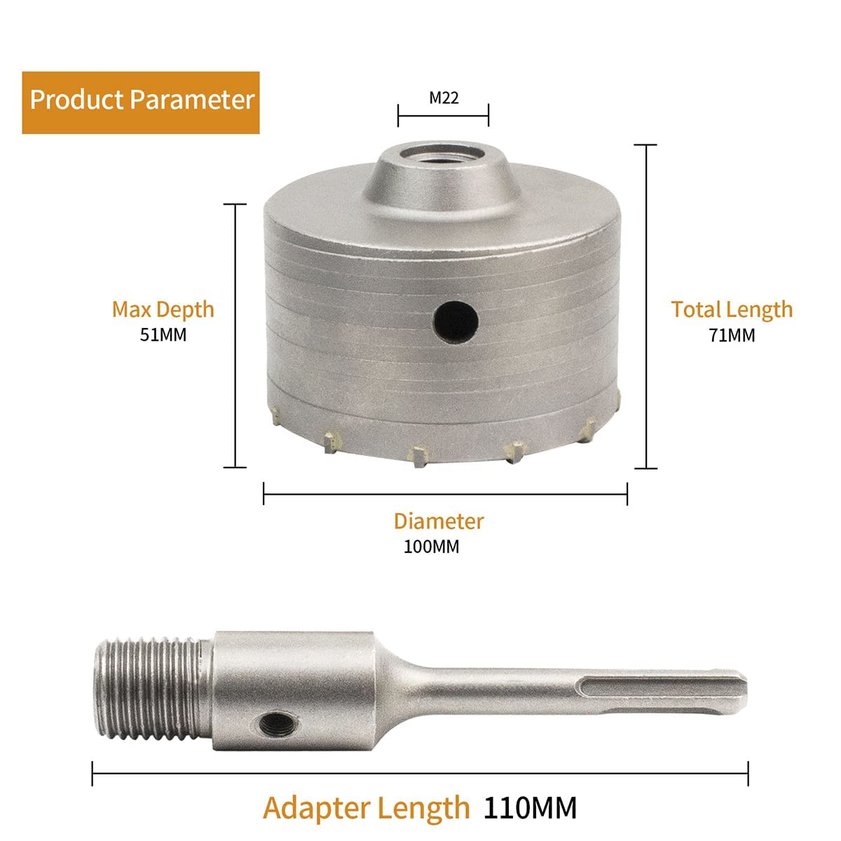 Piła do betonu Meccion z adapterem SDS Plus 110 mm, do betonu cementowego (110 mm+110mm SDS Plus adapter)