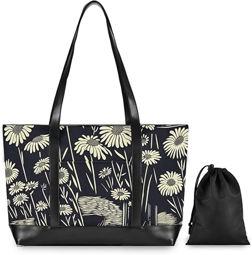 Miniatura 2 de Black and White Daisies trendy womens laptop tote with zipper bags for work for Travel Pool Swim Beach Vacation Necessities with maletin ejecutivo