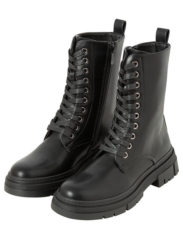 SPRINGFIELD Black PU Military Boot, Bota Militar Mujer