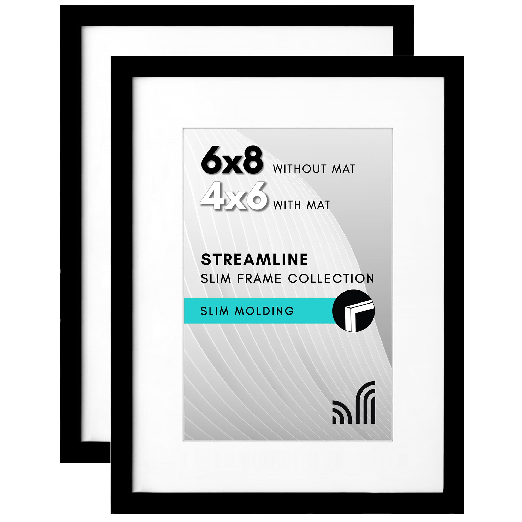 Americanflat 8x6 Photo Frames in Black - Set of 2 - Use as Thin Border 6x4 Photo Frames with Mount or 8x6 Frames Without Mount - Horizontal and Vertical Formats for Wall and Tabletop