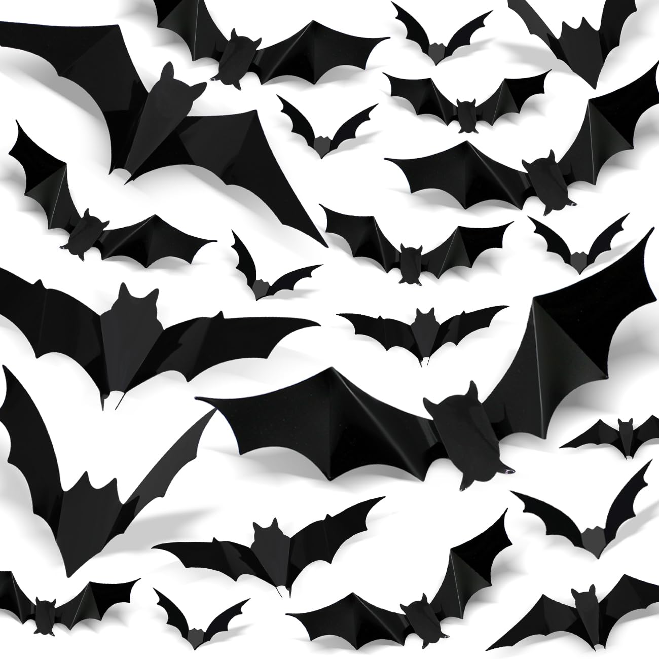 60 Pcs Large Halloween Decorations Bats Halloween Decor, 5 Size 4 Design 3D Bat Decorations for Wall Window Door Halloween Party Decorations