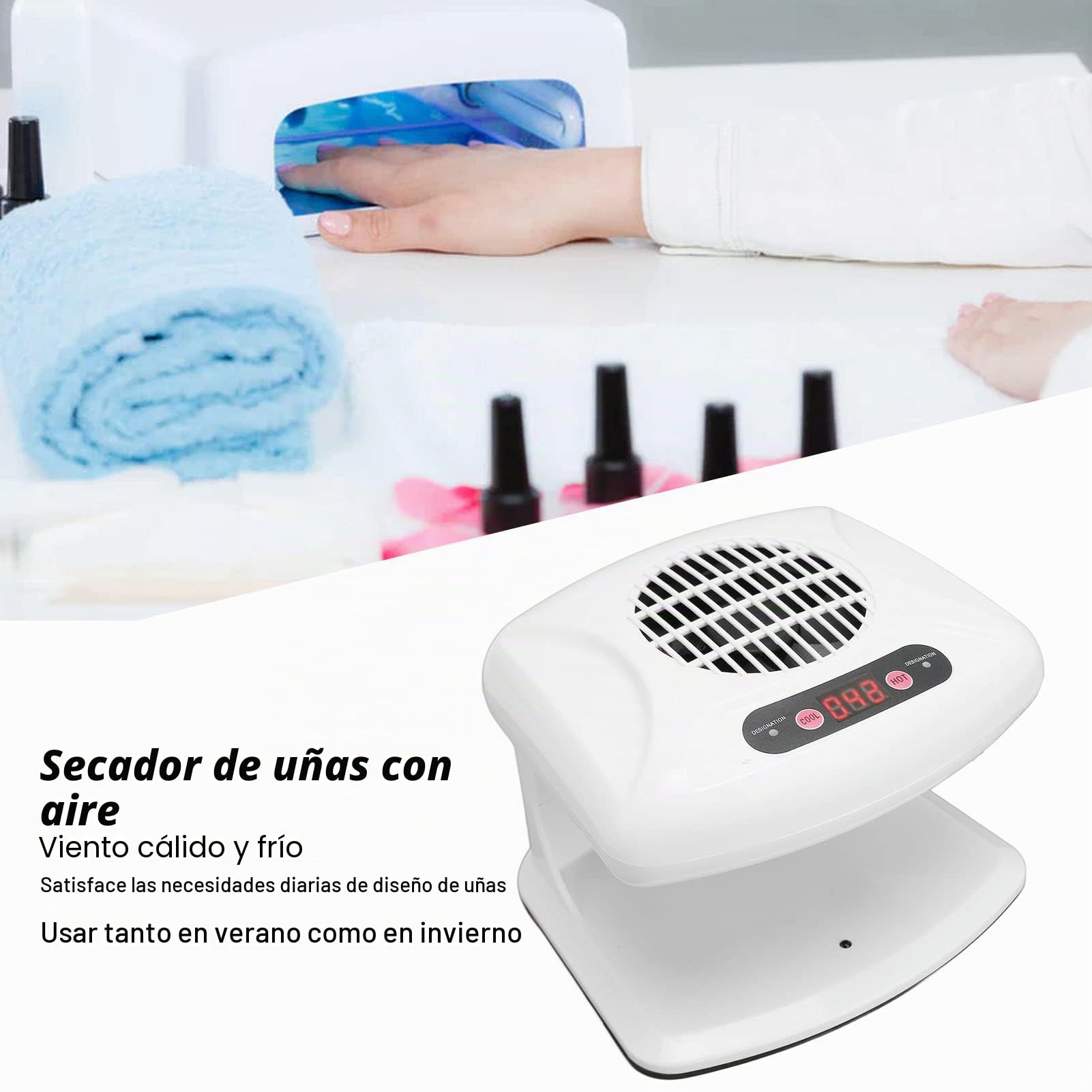 Secador de Uñas de Aire para Manos y Pies Secador de Ventilador de Uñas de Aire de 300w para Esmalte de Uñas Regular con Calor y Frío, Uso Automático