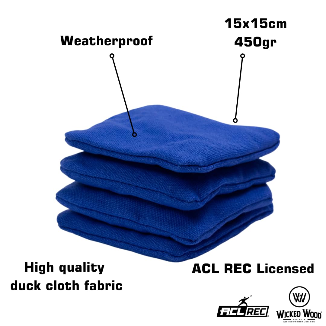 Officiële ACL Cornhole Zakken Wicked Wood Cornhole Bags - Officieel ACL Gelicentieerd, 15x15 Cm, 450 Gram, Weerbestendig (set Van 8 Zakken In 2 Kleuren) Professionele Cornhole Accessoires