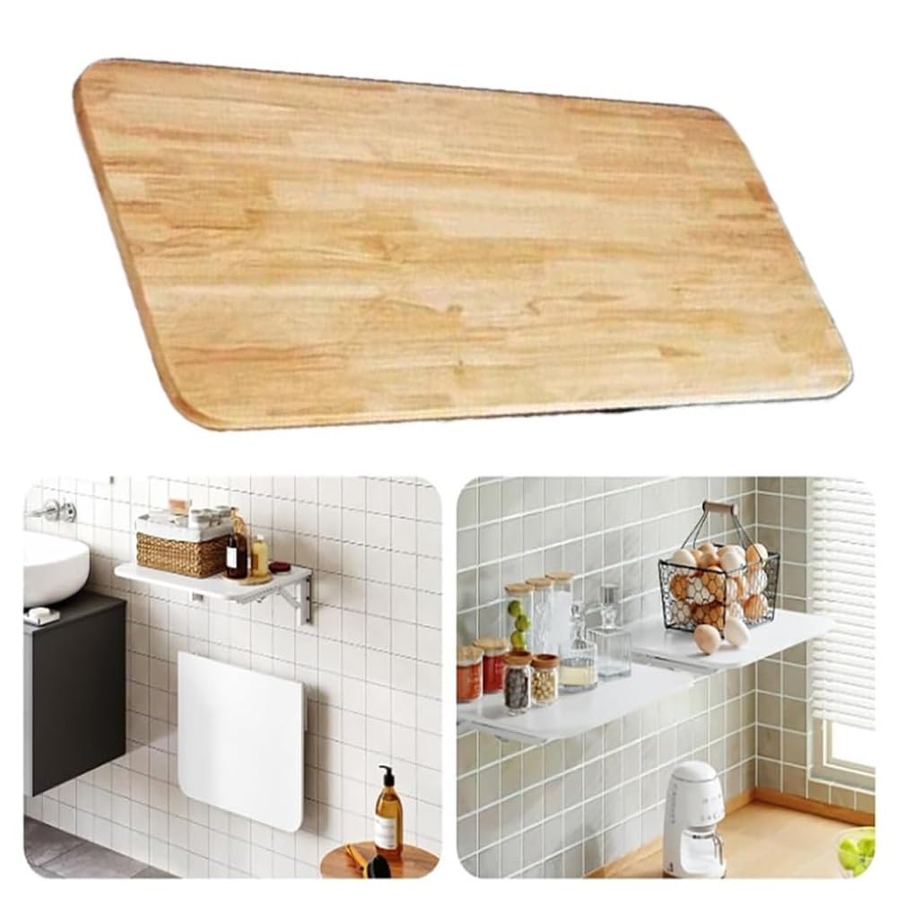 Table murale pliable en teck étagère flottante gain de place 90cm