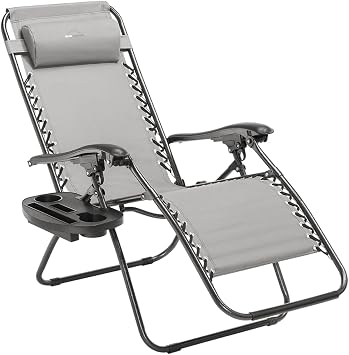 Heavy Duty Zero Gravity Chair with Adjustable Reclining, Large Side Table, Gray 600D Polyester, Powder-Coated Steel Frame, 300 lbs Capacity