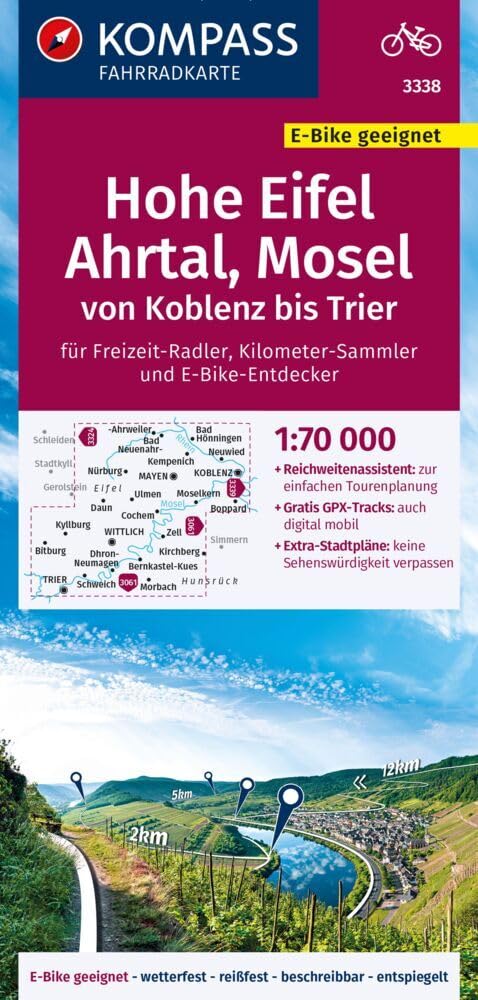 Hohe Eifel / Ahrtal / Mosel von Koblenz bis Trier (3338): reiß- und wetterfest mit Extra Stadtplänen (Fahrradkarten)