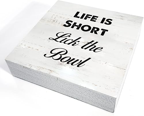 Miniatura 3 de Divertida caja de madera para cocina, decoración de escritorio, con texto en inglés Life is Short Lick the Bowl, con texto en inglés Life is Short
