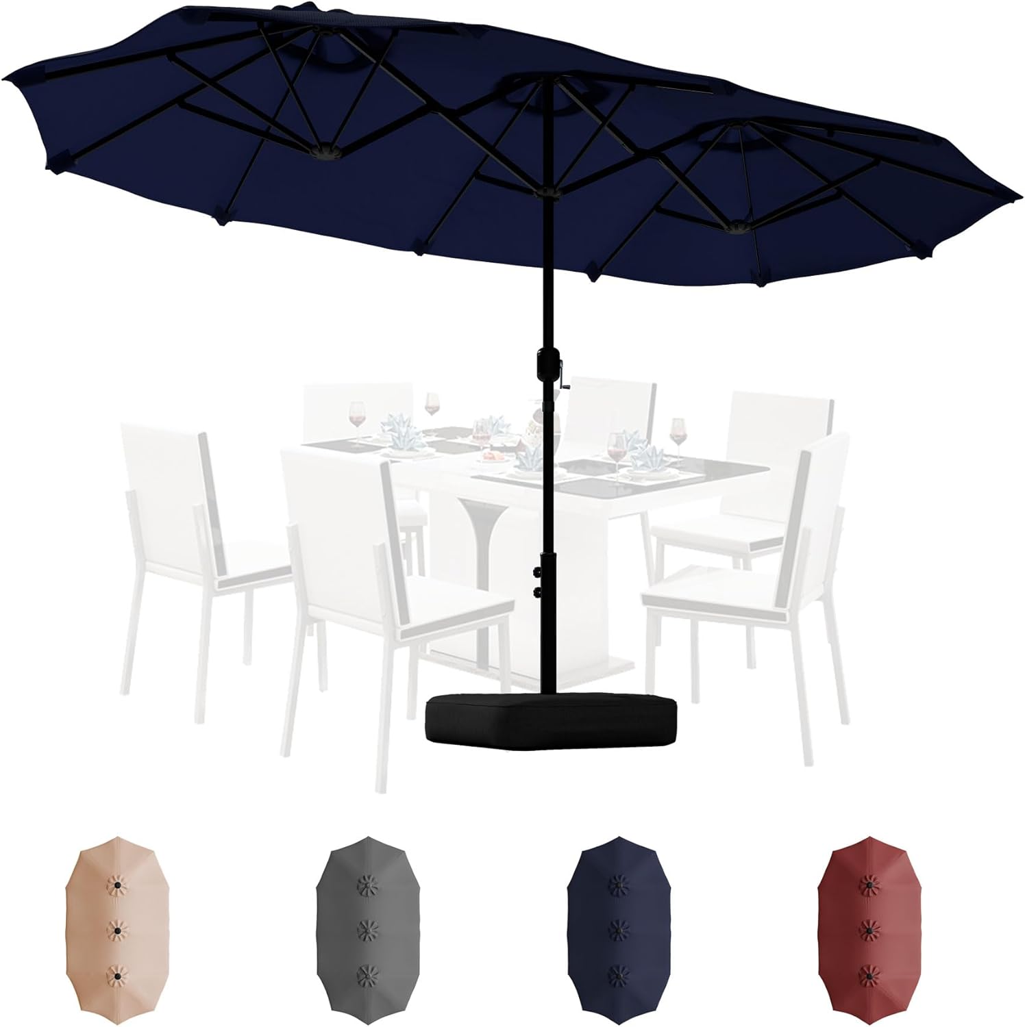 Shintenchi 13FT Large Patio Umbrella with Base, Outdoor Double-Sided Rectangular Sahde with Crank Handle for Poolside Lawn Garden, Dark Blue