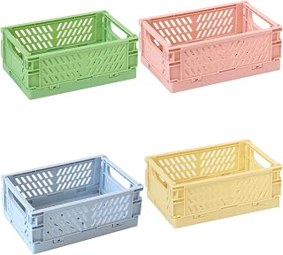 折叠篮子 迷你 收纳盒 塑料 4色套装 【15 x 9.8 x 5.7厘米】 文具收纳盒 调味料、零食、遥控器、钥匙等收纳 杂物收纳 万能容器 (S)