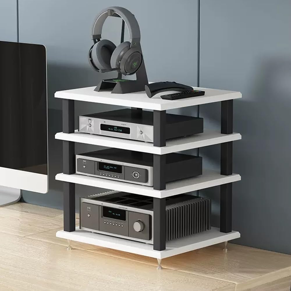 IEOWY 4-Tier HiFi Audio Video Rack - Multifunctional Equipment Stand for Office/Living Room White Entertainment Center AV Storage Cabinet Media Shelf Home Theater Furniture