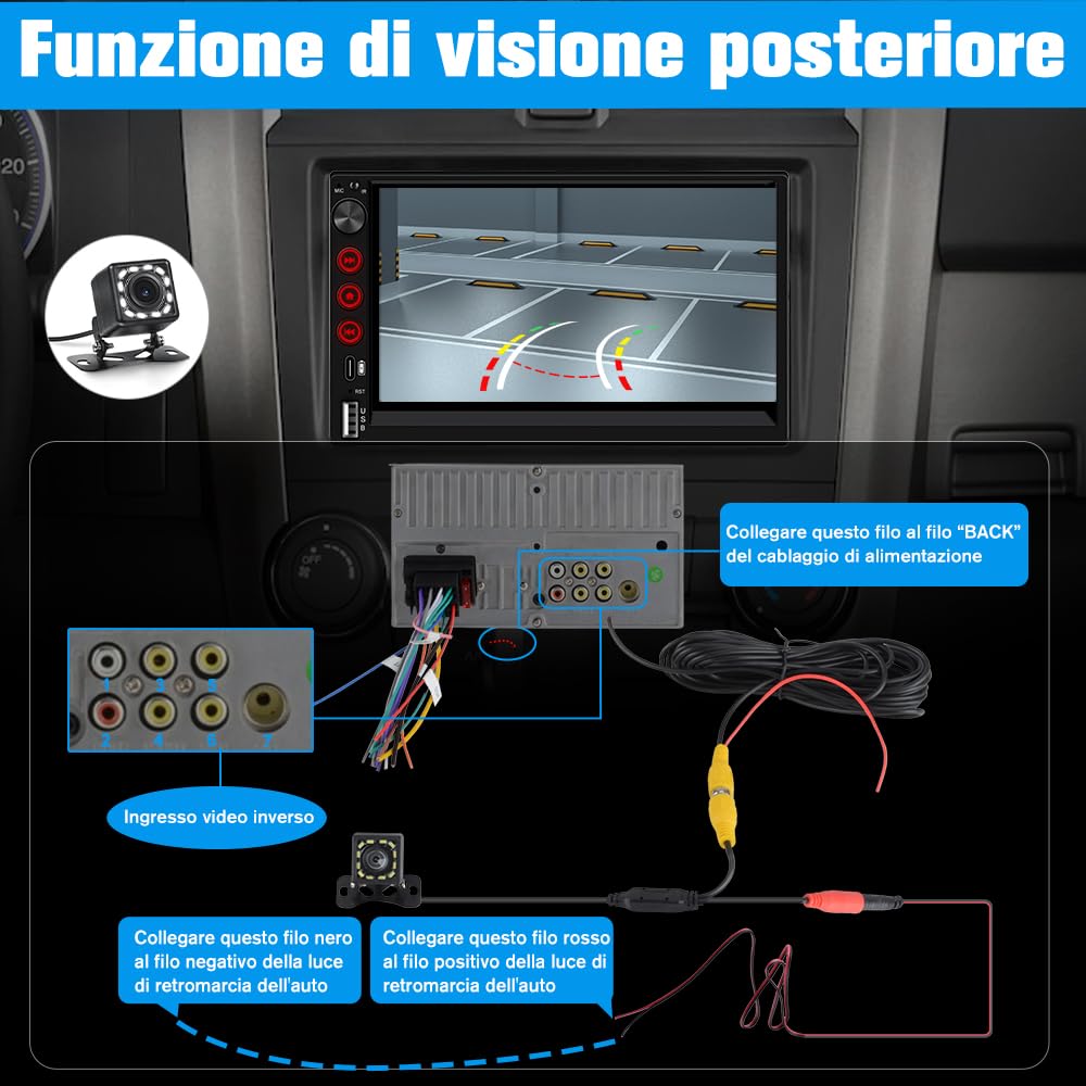 Universale Autoradio 2 DIN con Schermo Wireless CarPlay & Android Auto Bluetooth FM GPS USB Tipo-C Comandi al volante