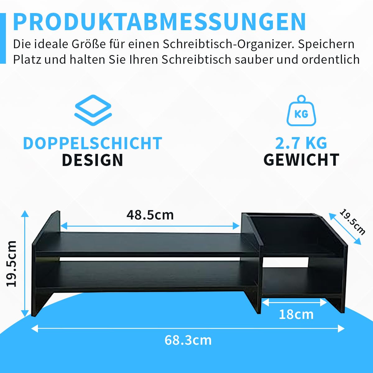 Fleau Home Monitorerhöhung – Laptopständer – Laptoperhöhung – Schreibtisch-Organizer – Bildschirmerhöhung – Holz (Schwarz)
