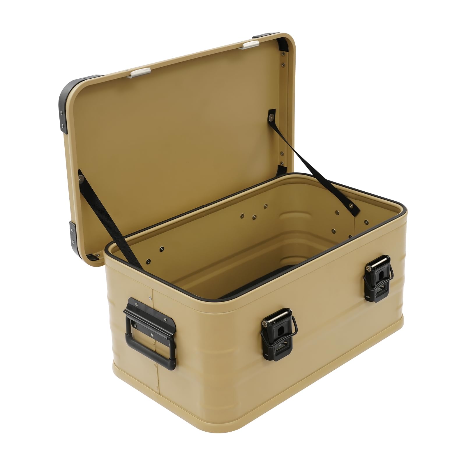 OUKANING 30L Alu Aufbewahrungsbox wasserdicht, Metallbox für Camping und Werkzeug, aluminium transport kiste mit Gummidichtung, stapelbare Outdoor-Lagerbox für Zuhause, Auto, Baustelle (Khaki)