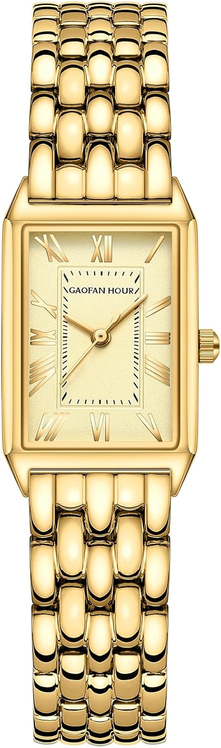 Watches for Women with Vintage Rectangular Case,Gold Roman Dial,Stainless Steel Band,Adjustment Tool Included,Water Resistant