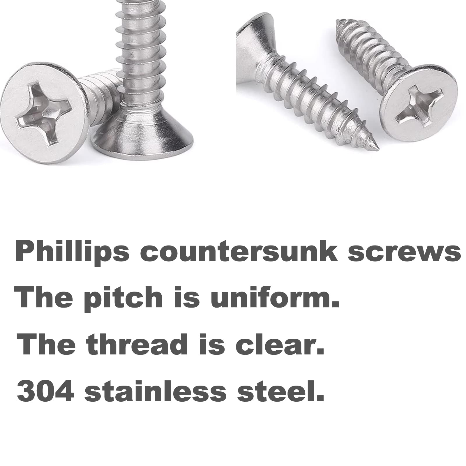 M4 x 30mm Self Tapping Screws, Phillips Flathead 304 Stainless Steel Screws - Image 4