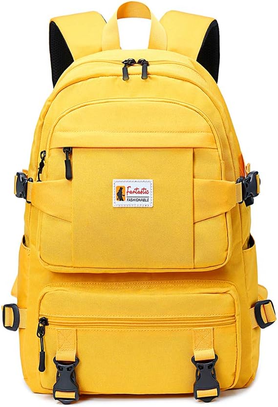 College Backpack Teen Lightweight School Book Bag with USB Charger Port Casual Daypack (Yellow) for Women Men Youth
