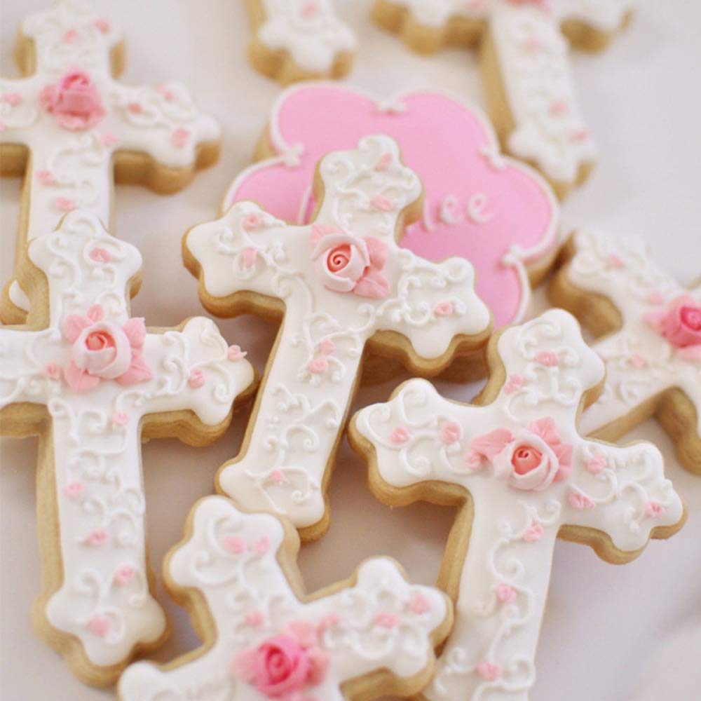 Belons Set di 5 stampi per biscotti a forma di croce, per biscotti, fondente e glassa, decorazione per torte, fai da te, in acciaio inox