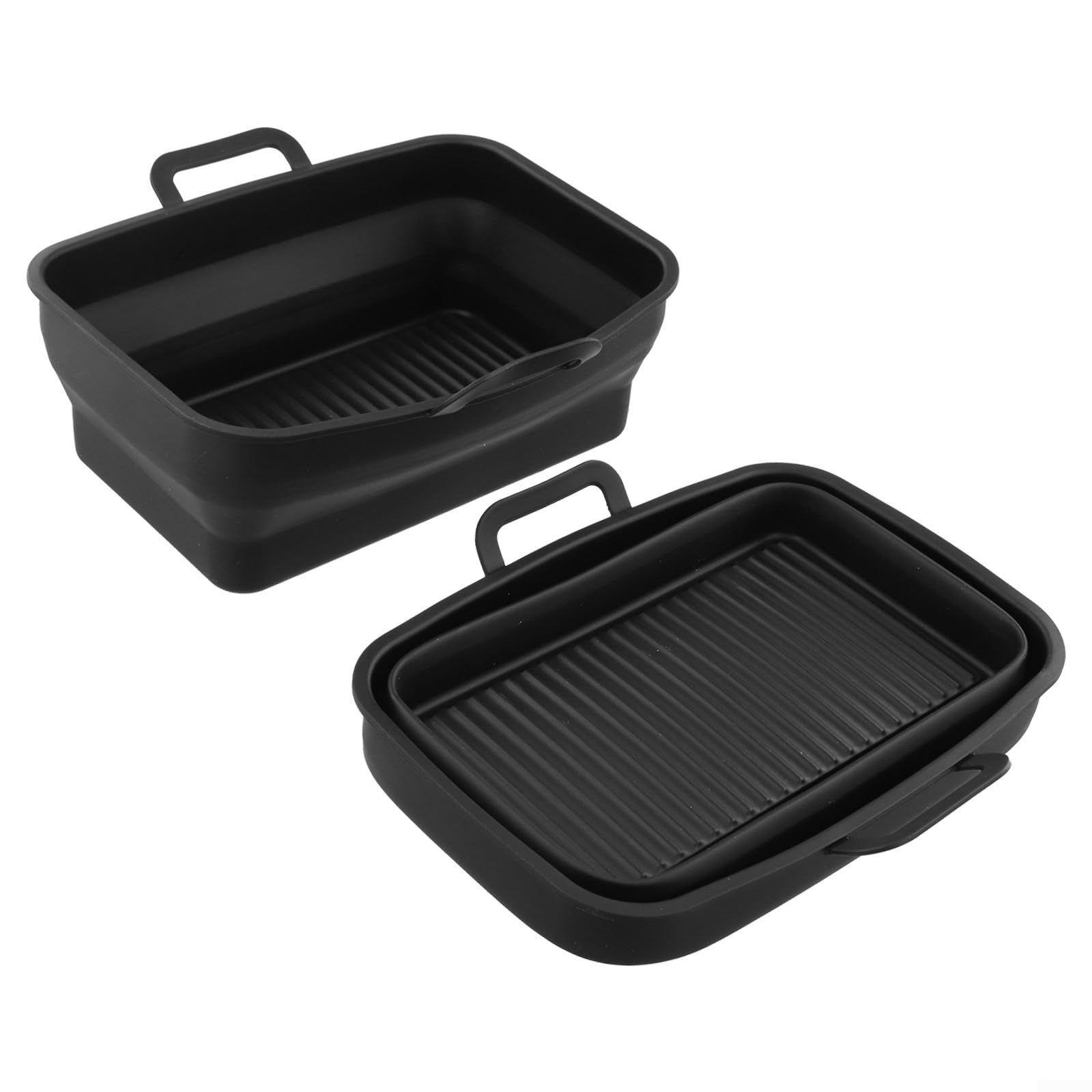 Fodera pieghevole in silicone per friggitrice ad aria 2 pezzi DZ201410 cestino rettangolare inserto separazione dell'olio facile da pulire per cuocere arrostire al vapore (nero)