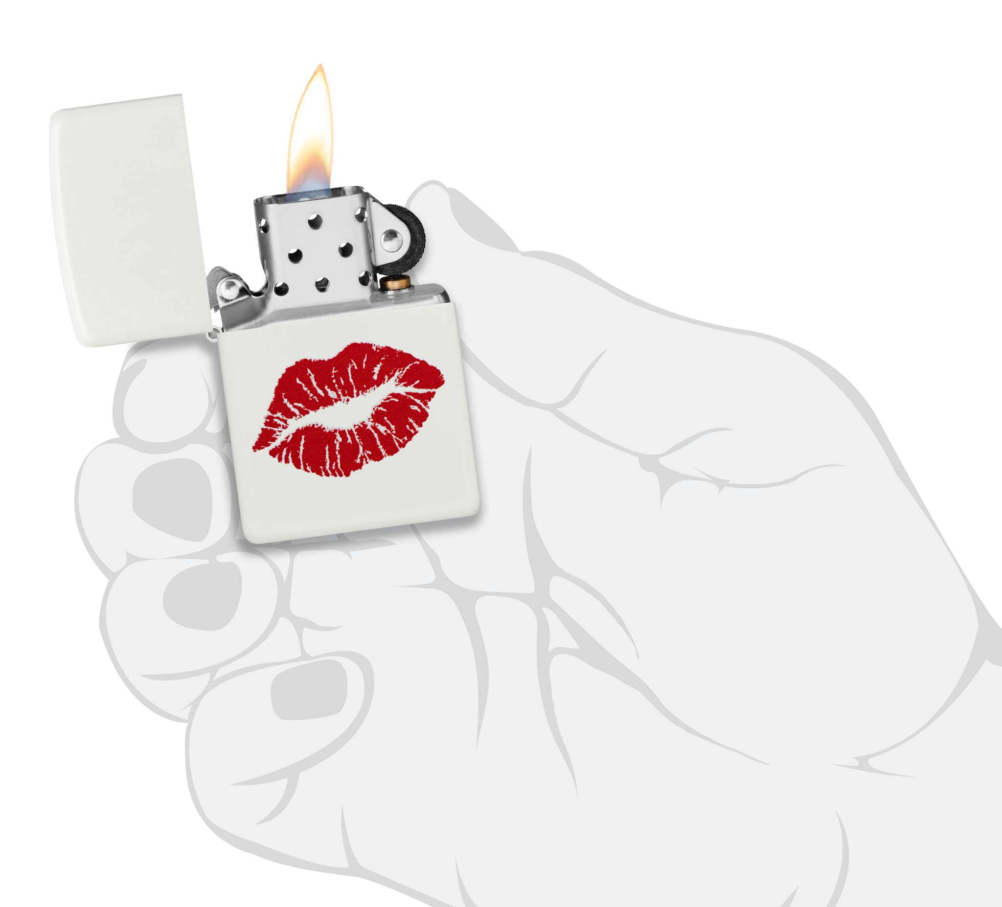 Zippo Accendino da tempesta – Kiss, bianco opaco, colore immagine – Ricaricabile – Riutilizzabile – Design antivento – Confezione regalo – Made in USA