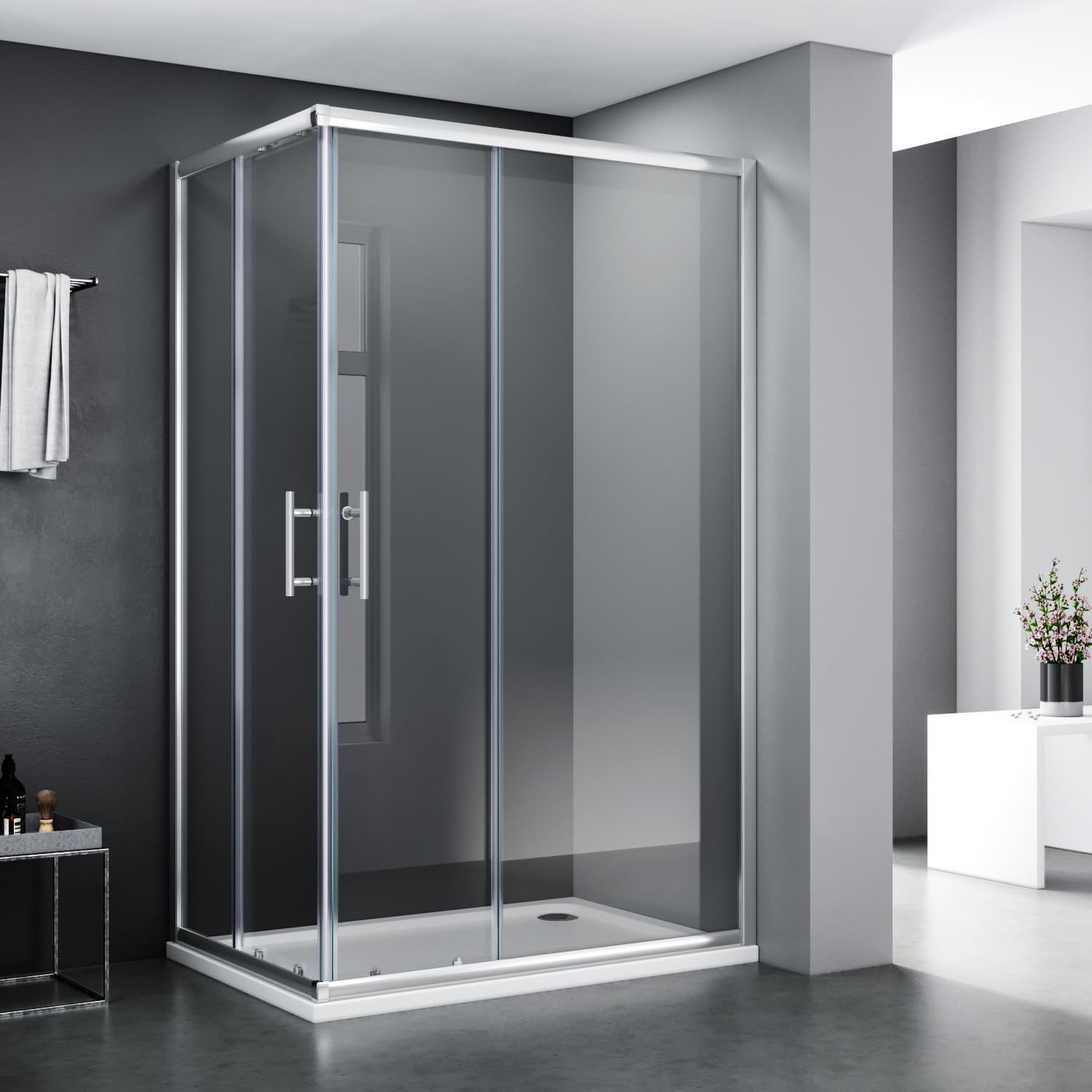 SONNI Mamparas de Ducha Corredera 120x90 cm,Angular Puertas Retangular,Easyclean Vidrio Templado de Seguridad 5mm con NANO Tratamiento Antical