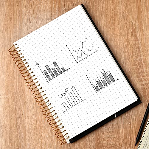 Yoment Spiral Bullet Dotted Journal Large Hardcover Spiral Notebook 8"X10" Dot Grid Notebook 300 Pages Thick Dotted Paper Wire Bound Spiral Notebooks For Office Business School,Black #TOP6