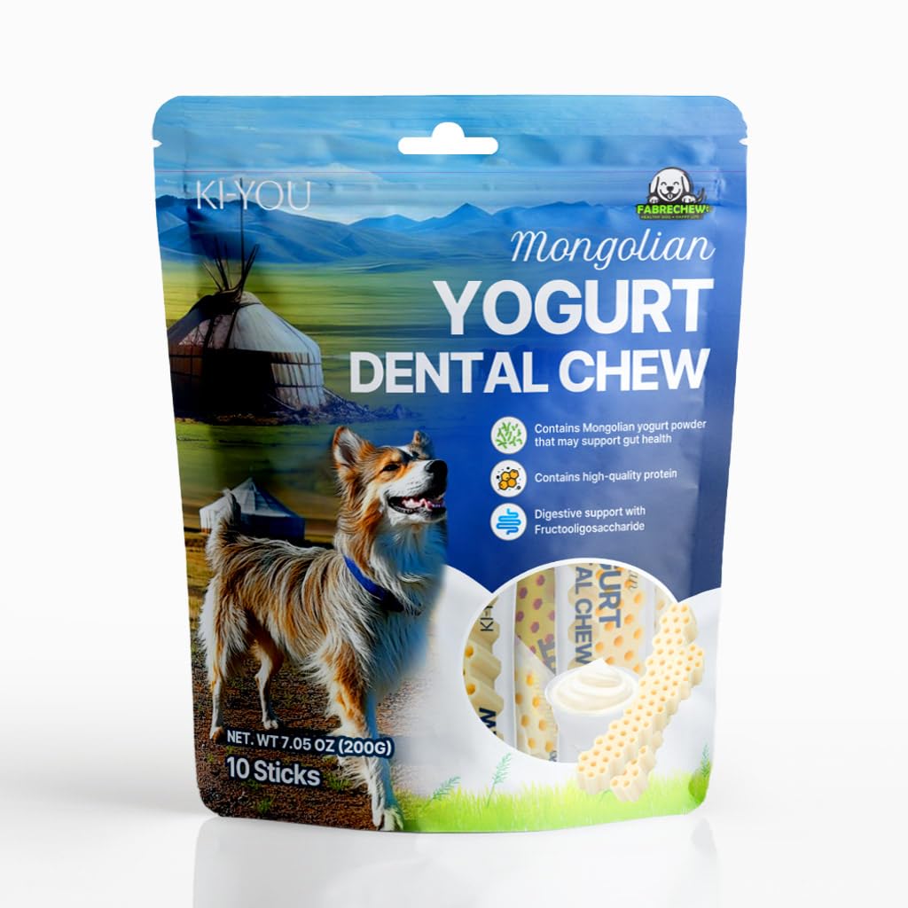 Fabrechew KI-You Mongolian Yogurt for Dogs – Probiotic & Prebiotic Rich for Gut Health, Soft Honeycomb Shape for Gentle Dental Care, for Sensitive