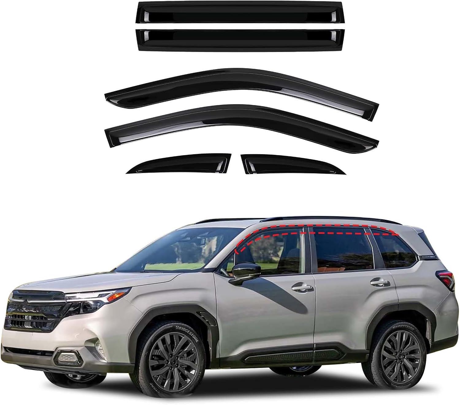 Side Window Rain Guards Visor Deflectors, Compatible with Subaru Forester 2025 2026, Black ABS Outside Mount Rain Guards, 6PCS