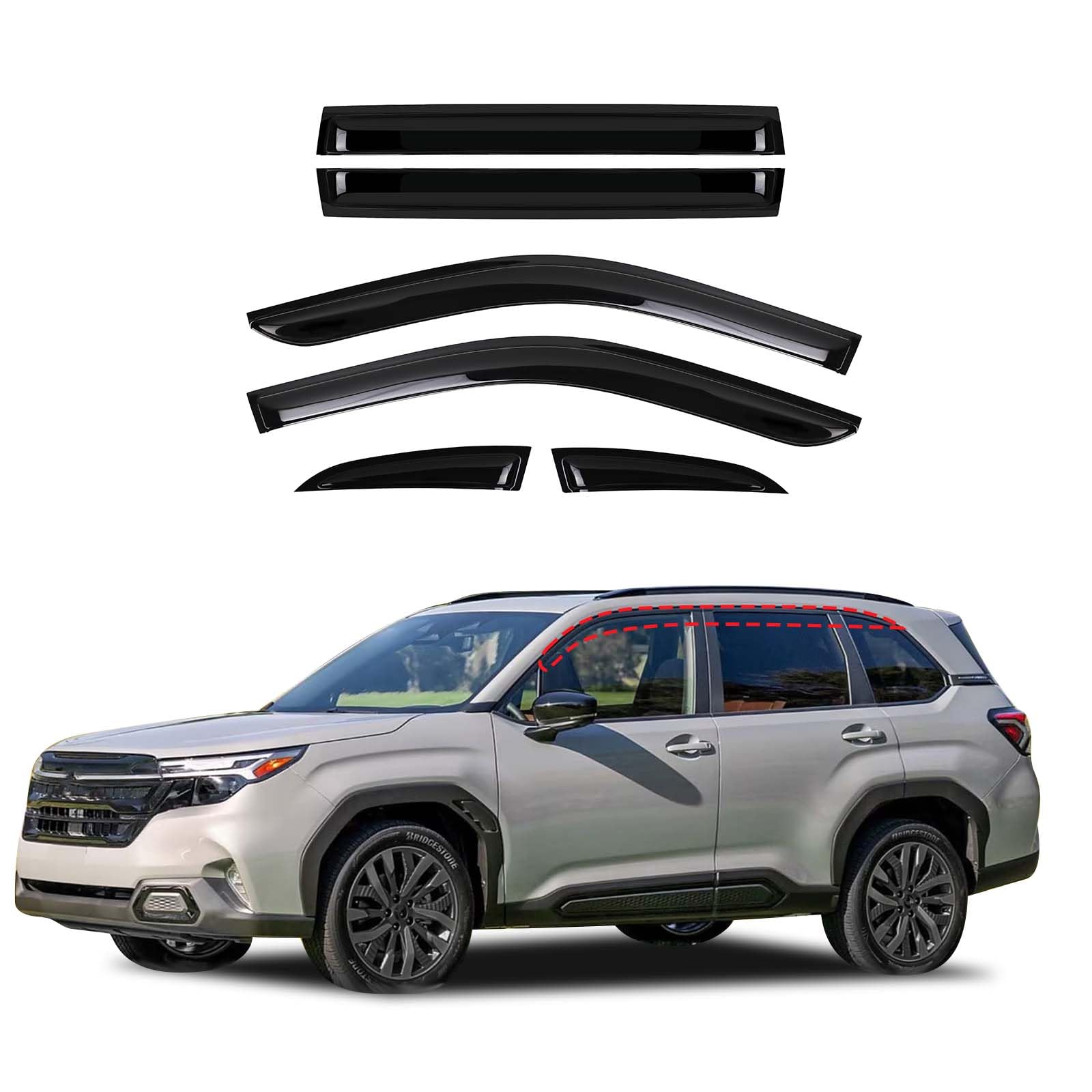 Fgtagtal Side Window Rain Guards Visor Deflectors, Compatible with Subaru Forester 2025 2026, Black ABS Outside Mount Rain Guards, 6PCS