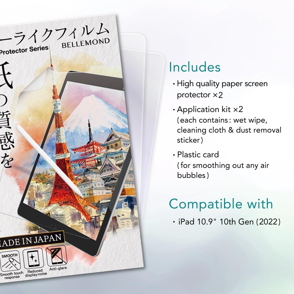 BELLEMOND | El Original Hecho en Japón Protector de Pantalla de Papel para iPad 10,2 (9ª/8ª/7ª Gen) | Película PET Mate para Escribir, Dibujar y Tomar Notas | 2 Unidades