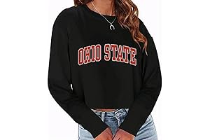 Sumtory Women Long Sleeve Crew Neck Sweat Shirts Loose Fit Ohio State Crop Top Pullovers