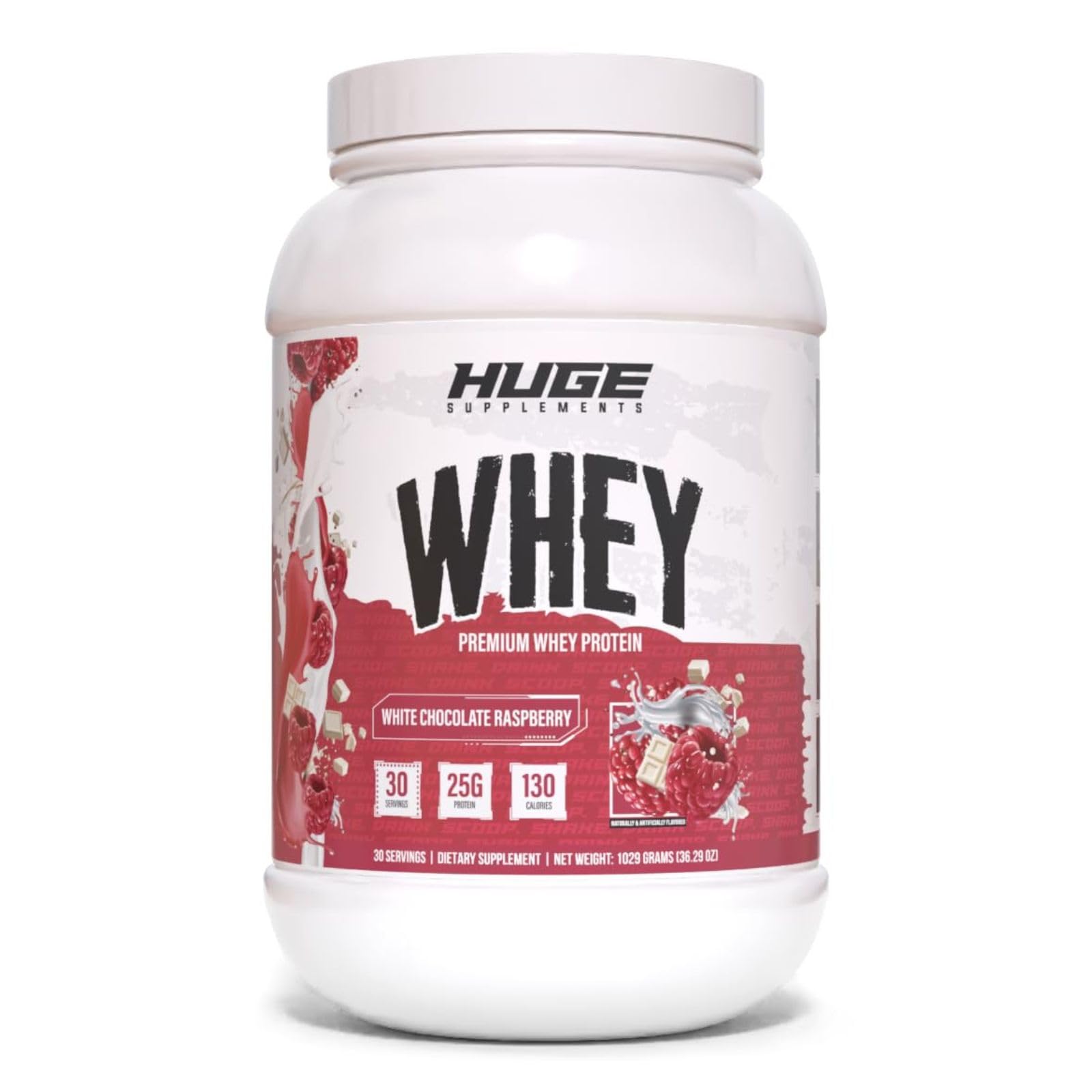 Huge Whey, Protein Powder for Muscle Gain, 25g Protein, 12g EAAs, Supports Muscle Growth, Performance & Recovery (White Chocolate Raspberry, 30 Servings)