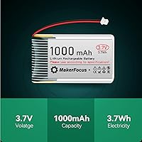 Vista 7 de MakerFocus 4pcs 3.7V batería recargable de litio JST1.25 conector 2pin, 952540 3.7V 1000mAh batería con placa de protección y cinta de goma aislada