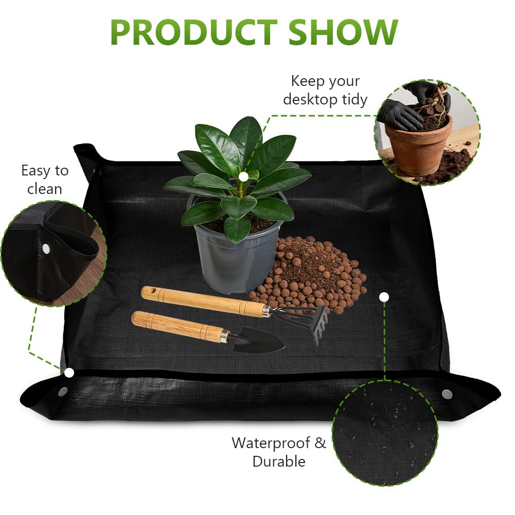 AOOWU Estera de Plantación de Jardinería, 2PCS Alfombrilla de Trasplante con Botón Antifugas, Plegable Tapete Portátil Jardín, Impermeable Macetas Estera para Variedad de Trabajos de Jardinería - 4