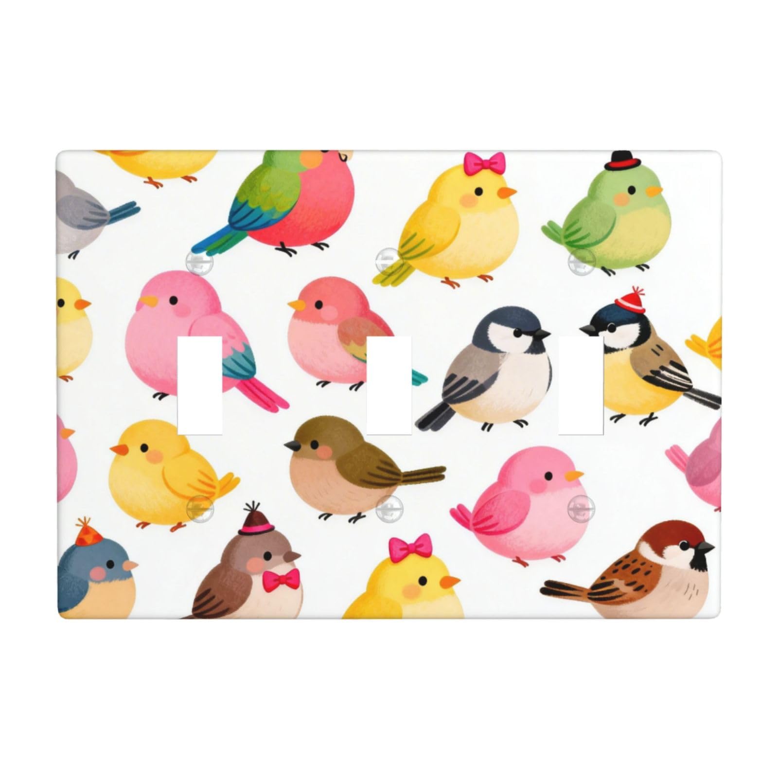 Cntdbu White Cute Little Bird 3 Gang Switch Plate Cover-Unbreakable Polycarbonate Wall Plate, Heat Resistant Toggle Switch Decor For Home