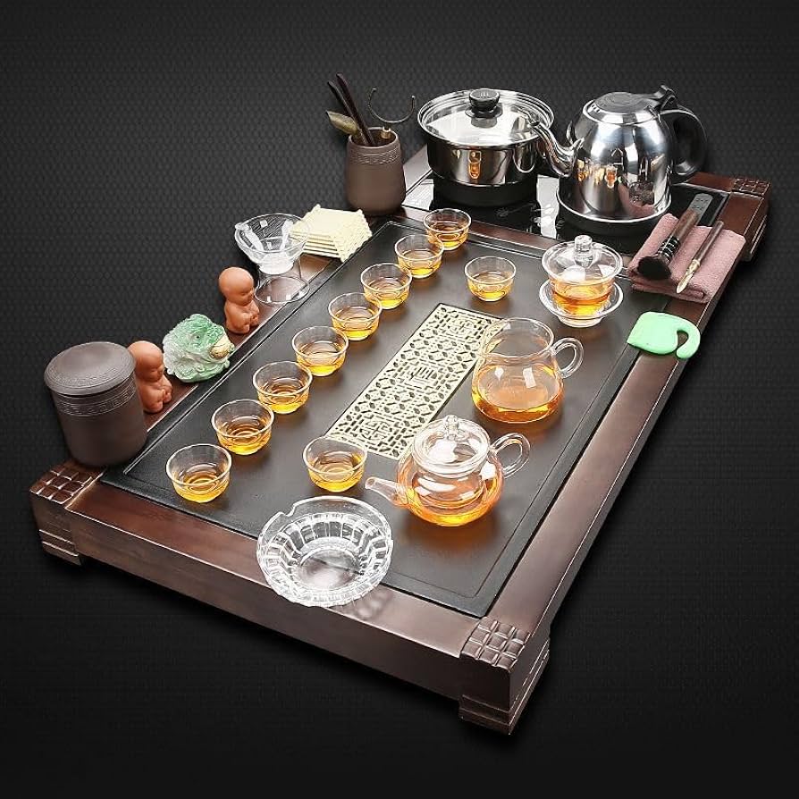 功夫茶具セット家庭用事務室の接客Q Amazon.com: 全自动一体套装功夫茶具家用办公室泡茶喝茶茶桌茶几