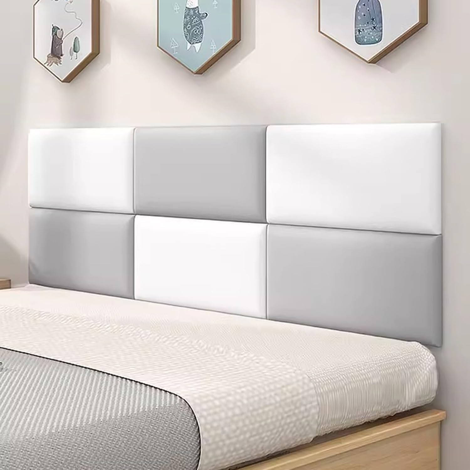 Self-Adhesive Wall Panels Wall Mounted Headboard 3D Kids Anti-Collision Wall Stickers Wall Decoration Protective Panel - Packs of 2(Gray)