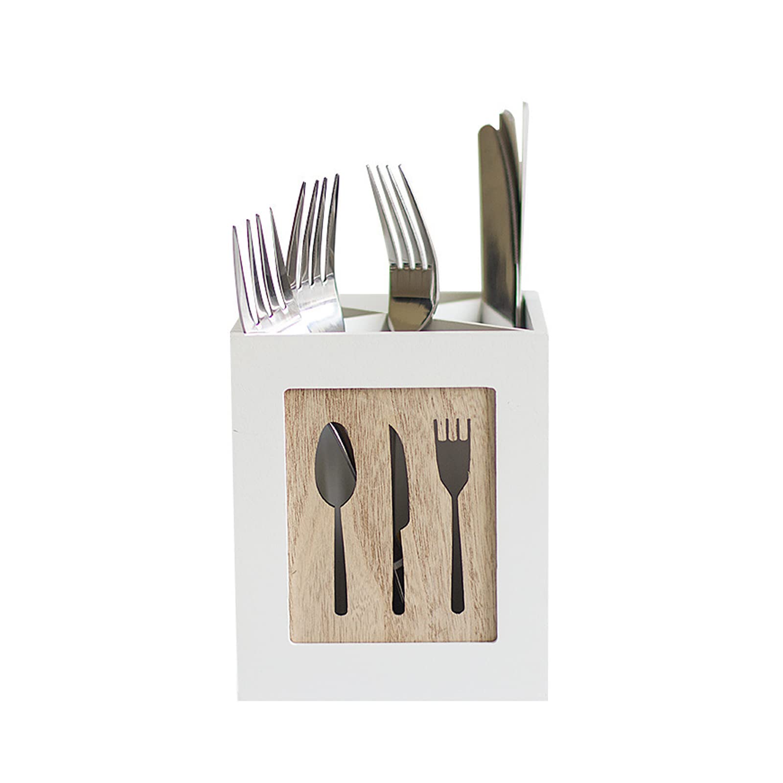 Porte-ustensiles De Cuisine En Bois - 3 Compartiments, Style Ferme Rustique - Pour Comptoir (noir) - 2