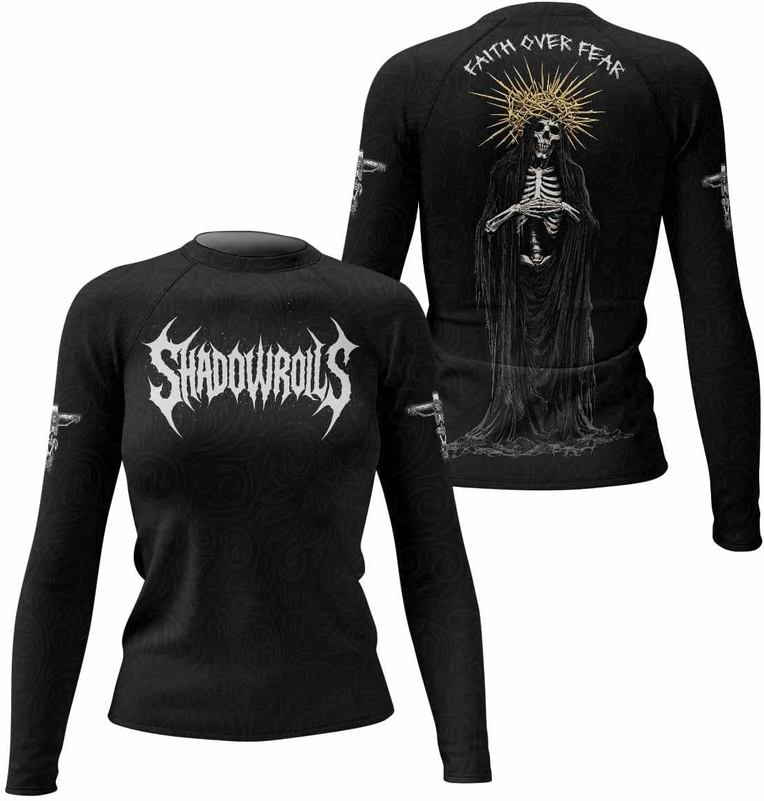 Women’s Gothic Faith Combat Rash Guard – Long-Sleeve Compression Athletic Shirt for BJJ MMA No-Gi Training