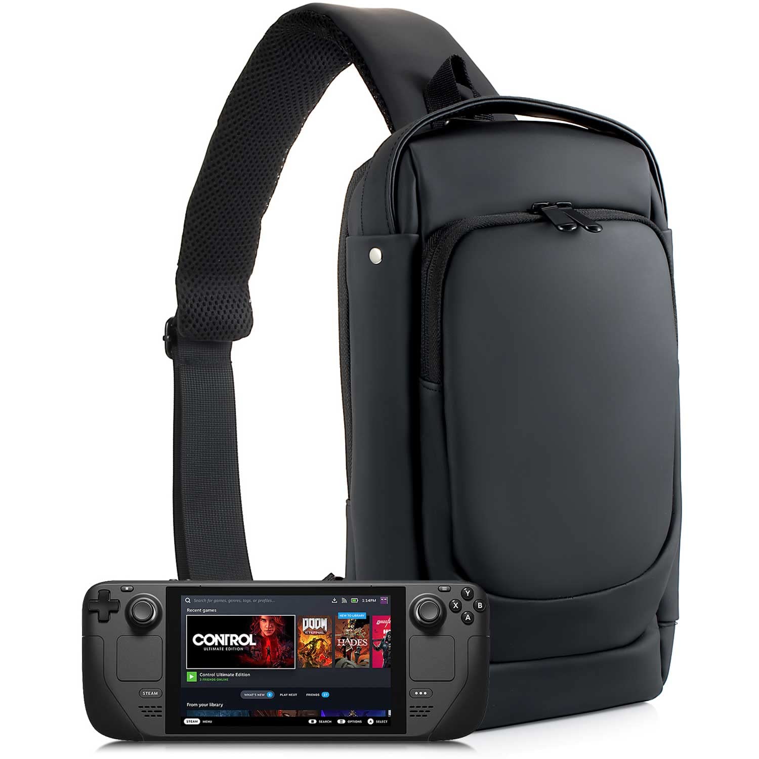 Sonicgrace Case Compatible with Steam Deck - Carrying Case for Steam Deck Accessories Waterproof Leather Travel Case for Steam Deck, Switch Stand, Steam Games, Charger