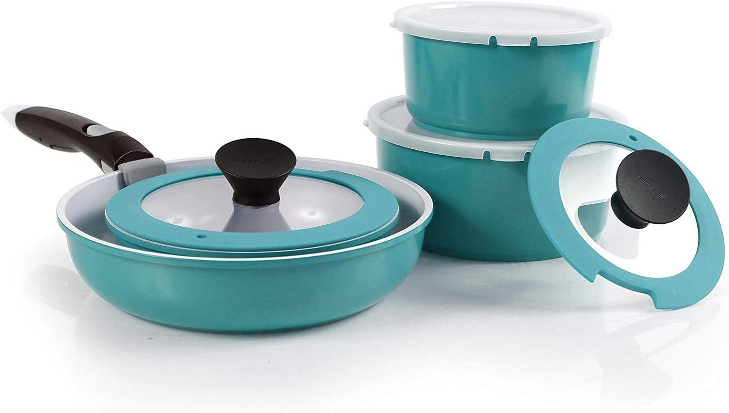 Midas PLUS 9-piece Ceramic Nonstick Cookware Set with Detachable Handle, Emerald Green, Space-Saving