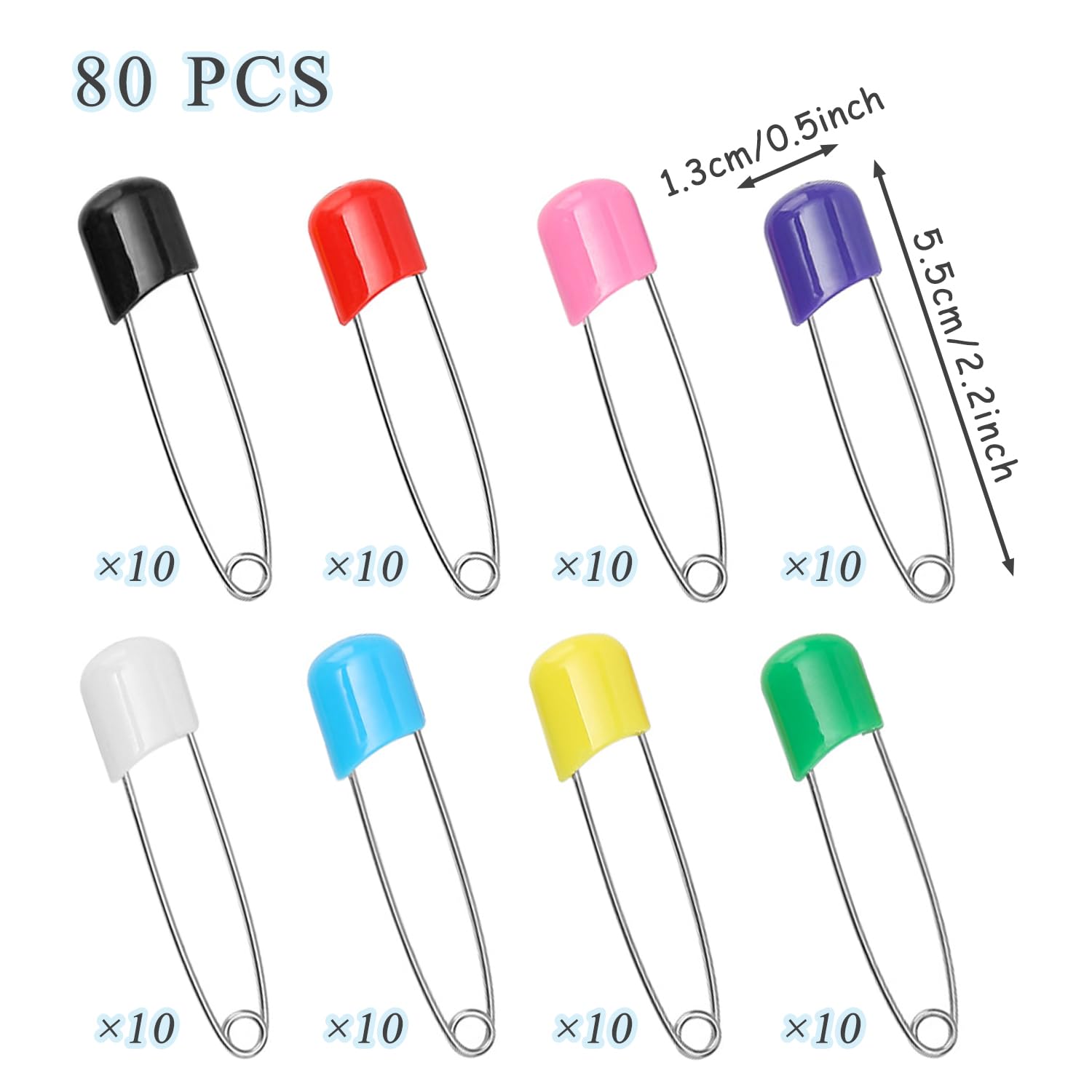 80 Pièces Épingle à Nourrice, 55 mm en Acier Inoxydable pour Bébé avec Fermeture Verrouillable Épingles à Couches sans Danger, pour Les Lingettes de Salive,Les Couches et Les Vêtements