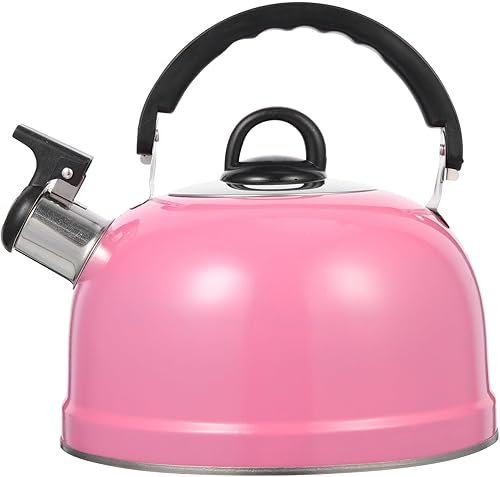 Miniatura 1 de Ciieeo Hervidor de té silbante en la parte superior de la estufa, tetera floral de acero inoxidable rosa con mango ergonómico de tacto fresco,